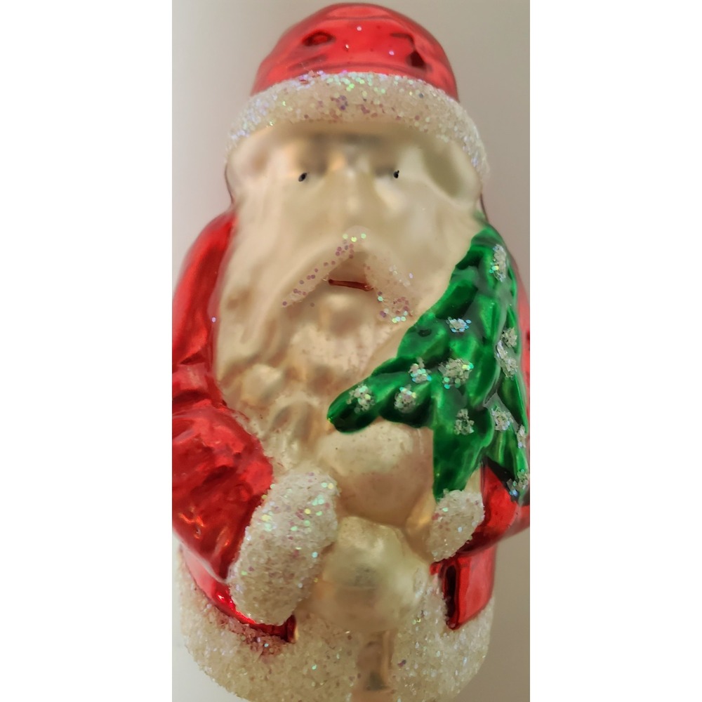 VTG Santa Christmas Ornament German Glass with Clip Red Coat Holding Green Tree - Picture 7 of 8